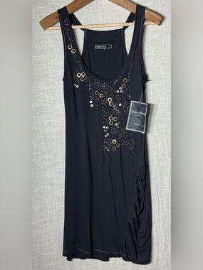 NWT Love Stitch Black Sequin Beaded Tank Mini Dress Small